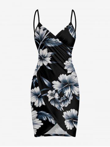 Flower Leaf Print Convertible Hawaii Beach Cover - BLACK - 5X