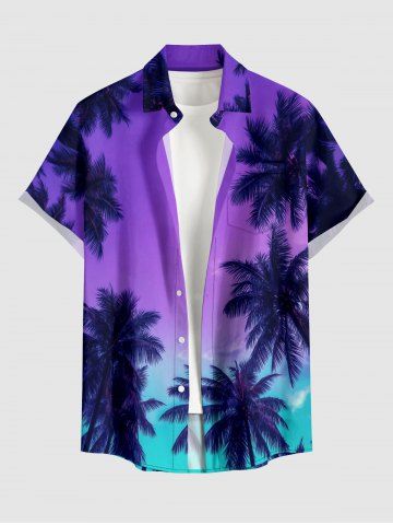 Chemise hawaïenne homme à boutons et poche, imprimé cocotiers et ciel dégradé