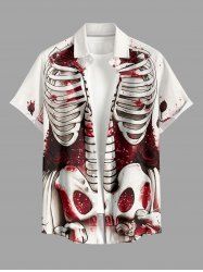 Chemise pour homme Halloween à imprimé squelette et fleurs de rose, avec boutons et poches - Rouge foncé M
