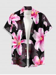 Flowers Print Buttons Pocket Hawaii Shirt For Men -  