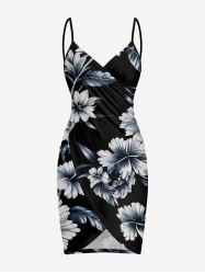 Paréo de plage hawaïen convertible à imprimé feuilles et fleurs - Noir 2X