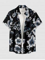 Flower Leaf Print Buttons Pocket Hawaii Shirt For Men -  