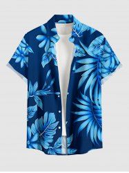 Chemise hawaïenne pour homme à imprimé tropical feuilles et fleurs, avec boutons et poche - Cadetblue S