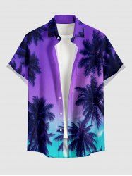 Chemise hawaïenne pour homme à imprimé cocotier et ciel dégradé, avec boutons et poche - Pourpre  S