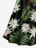 Robe midi hawaïenne à épaules tombantes, imprimé fleurs tropicales et feuilles -  4X