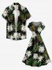 Robe midi hawaïenne à épaules tombantes, imprimé fleurs tropicales et feuilles -  4X