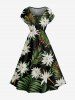 Robe midi hawaïenne à épaules tombantes, imprimé fleurs tropicales et feuilles -  4X