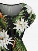 Robe midi hawaïenne à épaules tombantes, imprimé fleurs tropicales et feuilles -  4X