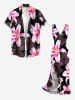 Robe surplice fendue à volants à imprimé fleurs hawaïen - Rose Vif XXXL