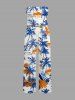 Combinaison hawaïenne à imprimé cocotier et soleil, avec poches, ceinture amovible et bretelles. - Bleu 1X
