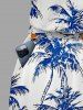 Combinaison hawaïenne à imprimé cocotier et soleil, avec poches, ceinture amovible et bretelles. - Bleu 1X