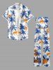 Combinaison hawaïenne à imprimé cocotier et soleil, avec poches, ceinture amovible et bretelles. - Bleu 1X
