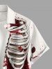 Chemise pour homme Halloween à imprimé squelette et fleurs de rose, avec boutons et poches - Rouge foncé M