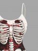 Robe débardeur à ourlet asymétrique Halloween à imprimé squelette et rose - Rouge foncé S