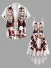Robe cami Halloween à imprimé squelette et roses, ourlet asymétrique - Rouge foncé 4X