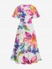 Robe midi trapèze hawaïenne à imprimé ombré fleurs et feuilles avec poches fendues - Rose clair XS