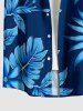 Chemise hawaïenne pour homme à imprimé tropical feuilles et fleurs, avec boutons et poche - Cadetblue S
