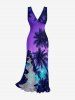 Robe fendue à volants hawaïenne à imprimé cocotier dégradé ciel - Pourpre  XS