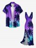 Robe fendue à volants hawaïenne à imprimé cocotier dégradé ciel - Pourpre  XS