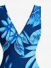 Robe hawaïenne à volants fendue à imprimé tropical fleurs et feuilles - Cadetblue XXXL