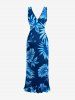 Robe hawaïenne à volants fendue à imprimé tropical fleurs et feuilles - Cadetblue XXXL