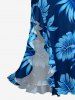Robe hawaïenne à volants fendue à imprimé tropical fleurs et feuilles - Cadetblue XXXL