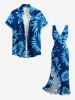 Robe hawaïenne à volants fendue à imprimé tropical fleurs et feuilles - Cadetblue XXXL
