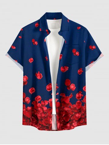 Petal Print Hawaii Button Pocket Shirt For Men - DEEP BLUE - 5XL