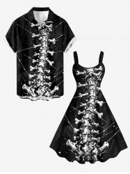 Ensemble assorti à imprimé squelette Halloween pour couple - Noir 