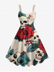 Robe débardeur hawaïenne à imprimé crânes et fleurs (bretelles réglables) - café lumière 4X