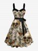 Tenue de plage hawaïenne assortie pour couples à imprimé crânes, papillons, fleurs, feuilles et libellules - Bronze 