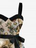Tenue de plage hawaïenne assortie pour couples à imprimé crânes, papillons, fleurs, feuilles et libellules - Bronze 