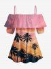 Tenue de plage hawaïenne assortie pour couples avec imprimé cocotier et dégradé ciel - Rose  