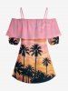 Tenue de plage hawaïenne assortie pour couples avec imprimé cocotier et dégradé ciel - Rose  