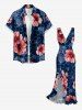 Ensemble de plage assorti à imprimé floral hawaïen pour couple - Bleu profond 