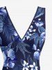 Hibiscus Flowers Leaf Print Hawaii Ruffles Split Surplice Dress -  