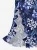 Hibiscus Flowers Leaf Print Hawaii Ruffles Split Surplice Dress -  