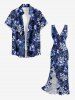 Hibiscus Flowers Leaf Print Hawaii Ruffles Split Surplice Dress -  