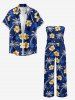 Tenue de plage hawaïenne assortie pour couple avec imprimé cocotier, fleurs et feuilles - Cadetblue 