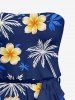 Tenue de plage hawaïenne assortie pour couple avec imprimé cocotier, fleurs et feuilles - Cadetblue 