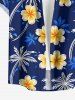 Tenue de plage hawaïenne assortie pour couple avec imprimé cocotier, fleurs et feuilles - Cadetblue 