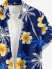 Tenue de plage hawaïenne assortie pour couple avec imprimé cocotier, fleurs et feuilles - Cadetblue 
