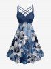 Ensemble de plage hawaïen assorti pour couples à imprimé fleurs et feuilles - Cadetblue 