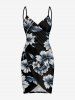 Tenue de plage hawaïenne assortie pour couples à imprimé fleurs et feuilles - Noir 