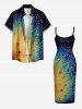 Tenue de plage hawaïenne assortie pour couple, à imprimé pailleté plumes de paon - Bleu de Minuit 
