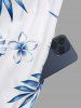 Robe midi hawaïenne à épaules tombantes, imprimé fleurs d'hibiscus et feuilles - Bleu Ciel L