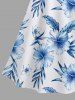 Robe midi hawaïenne à épaules tombantes, imprimé fleurs d'hibiscus et feuilles - Bleu Ciel L