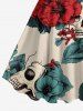 Robe débardeur hawaïenne à imprimé crânes et fleurs (bretelles réglables) - café lumière XXS