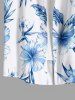 Chemise hawaïenne pour homme avec imprimé fleurs d'hibiscus et feuilles, avec boutons et poche. - Bleu Ciel S