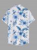 Chemise hawaïenne pour homme avec imprimé fleurs d'hibiscus et feuilles, avec boutons et poche. - Bleu Ciel S